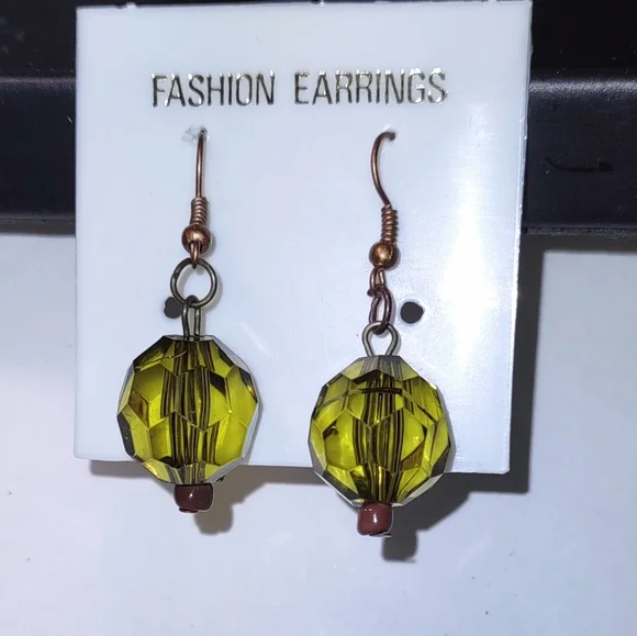 Chartreuse Green Dangle Bead Earrings - Picture 2 of 6